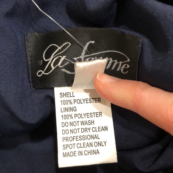 NWT La Femme Gown Size 14 Style 23881 Navy Blue Floral Cutout Maxi Dress - Picture 7 of 10